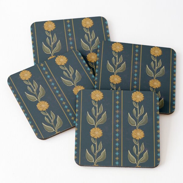 Item preview, Calendula and Midnight Gold Botanical Stripe designed and sold by VenusandMoon.