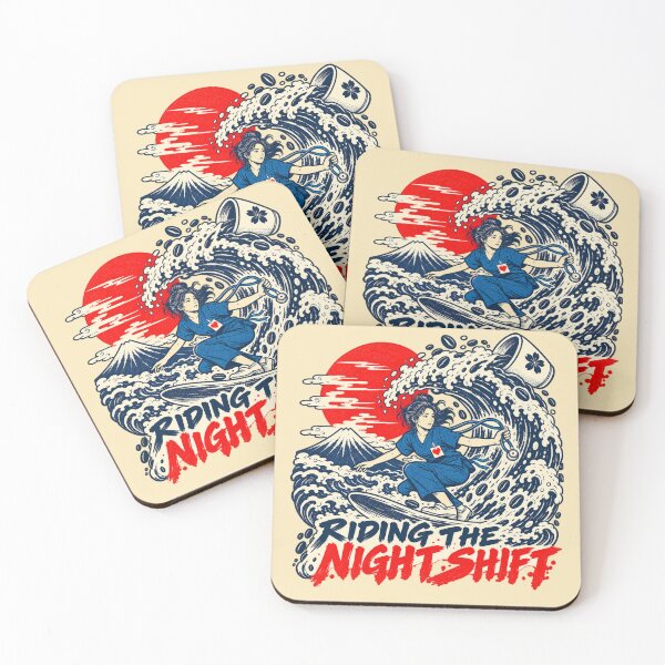 Item preview, Riding The Night Shift Japanese Wave Nurse Coffee Funny designed and sold by Popstudio85.