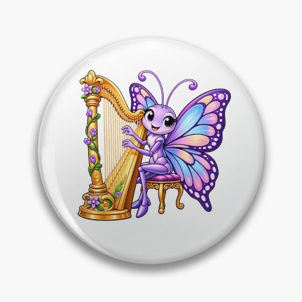 Item preview, Cute Lavender Butterfly Playing Golden Harp designed and sold by Myra365Art.
