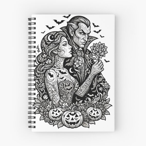 Item preview, Vampire Romance and Gothic Pumpkins Black and White Line Art designed and sold by BrainConstip.