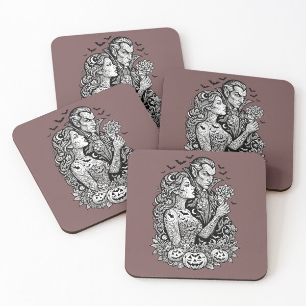 Item preview, Vampire Romance and Gothic Pumpkins Black and White Line Art designed and sold by BrainConstip.