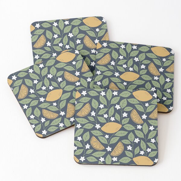 Item preview, Hand Drawn Lemon Pattern on Dark Blue Background designed and sold by Fern and Quill.
