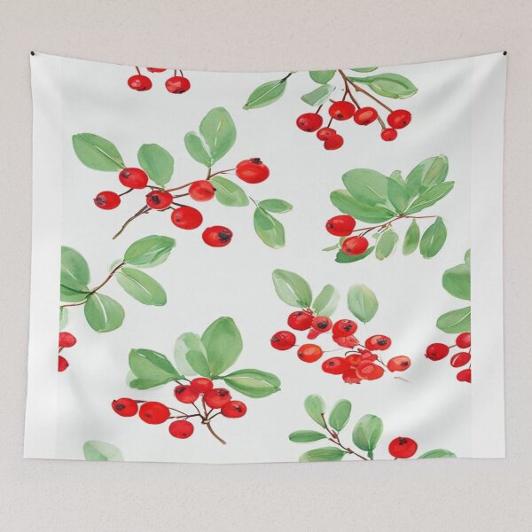 Item preview, Watercolor Red Berries and Green Leaves Pattern – Botanical Seamless Design designed and sold by saly55887.