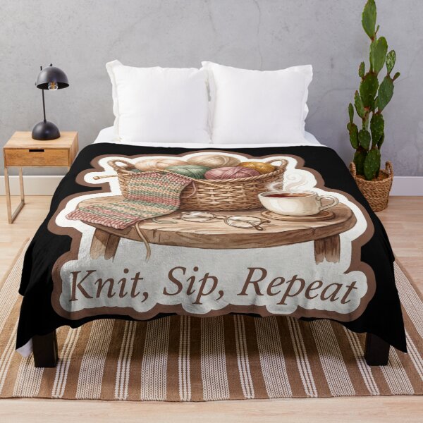 Item preview, Knit Sip Repeat — Cozy Knitting and Tea Art designed and sold by TheCalmEdit.