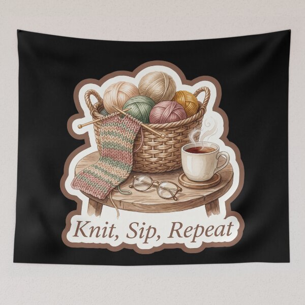Item preview, Knit Sip Repeat — Cozy Knitting and Tea Art designed and sold by TheCalmEdit.