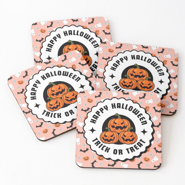 Item preview, Trick or Treat Badge on Pink Ghost Bat Pattern designed and sold by violetteskyart-vioart.