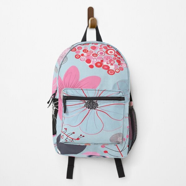 Item preview, Abstract Floral Pattern – Retro Pink, Black, and Blue Flowers designed and sold by saly55887.