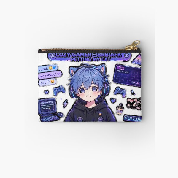 Item preview, Cozy Gamer Boy - BRB AFK Petting My Cat - Blue VTuber Streamer - Kawaii Gaming designed and sold by Mandatory.