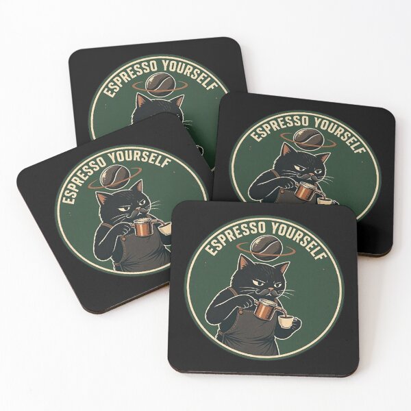 Item preview, Espresso Yourself Funny Black Cat Barista | Vintage Coffee Pun Art designed and sold by Dogandesighn.