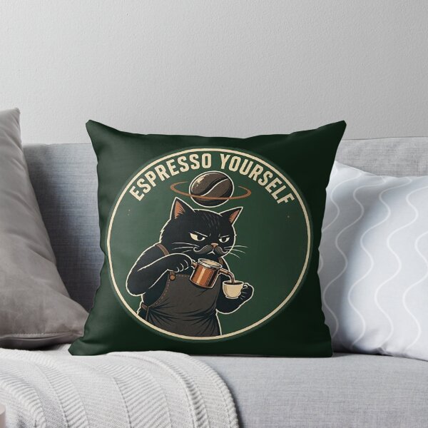 Item preview, Espresso Yourself Funny Black Cat Barista | Vintage Coffee Pun Art designed and sold by Dogandesighn.