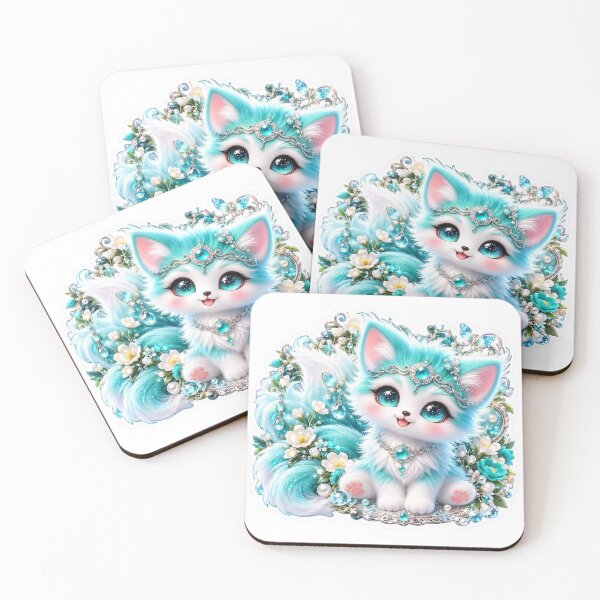 Item preview, Magical Turquoise Kawaii Kitsune designed and sold by kawaiiaianimals.