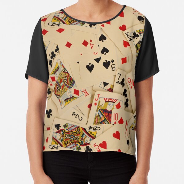 Scattered Pack of Playing Cards Hearts Clubs Diamonds Spades Pattern Chiffon Top