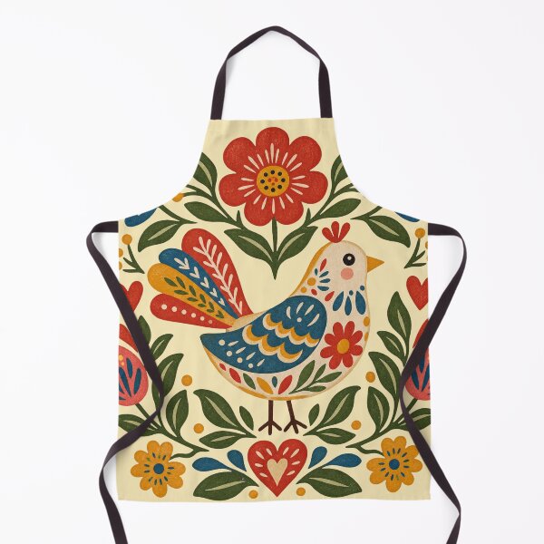 Item preview, Whimsical Folk Art Bird Illustration – Vibrant Floral Scandinavian & Slavic Bird Pattern on Black designed and sold by SeJaa.