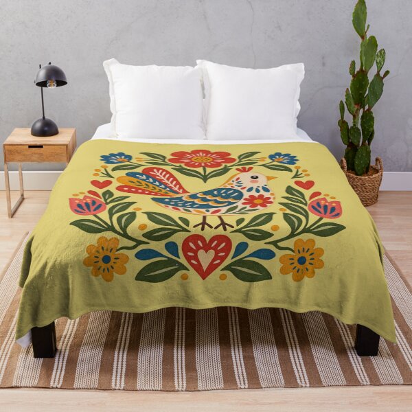 Item preview, Whimsical Folk Art Bird Illustration – Vibrant Floral Scandinavian & Slavic Bird Pattern on Black designed and sold by SeJaa.