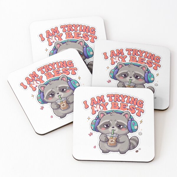 Item preview, I Am Trying My Best Funny Anxious Raccoon Meme Sticker designed and sold by Mandatory.