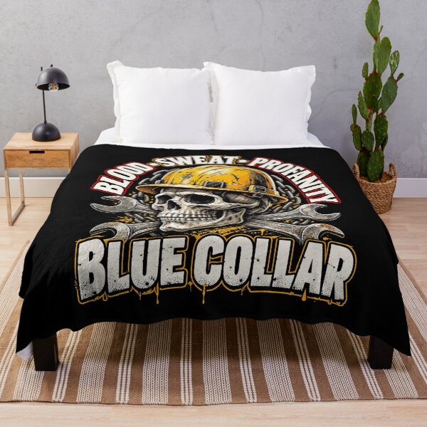 Artikelvorschau, Blue Collar Skull Hard Hat Blood Sweat Profanity Design entworfen und verkauft von stmpdwrld.