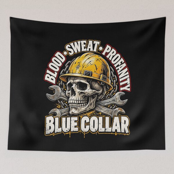 Aperçu de l'œuvre Blue Collar Skull Hard Hat Blood Sweat Profanity Design créée et vendue par stmpdwrld.