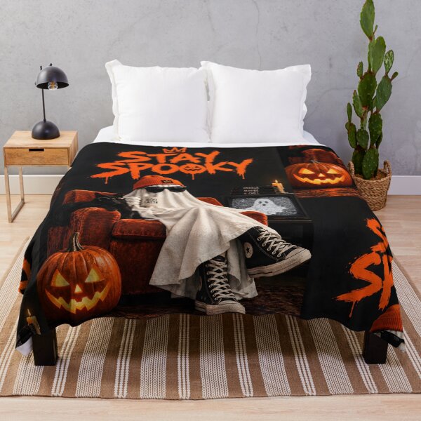 Item preview, Stay Spooky Ghost in Armchair Canvas Print | Funny Sheet Ghost & Black Cat Wall Art | Horror Movies & Chill Poster | Halloween Home Decor designed and sold by SergioMiklos.
