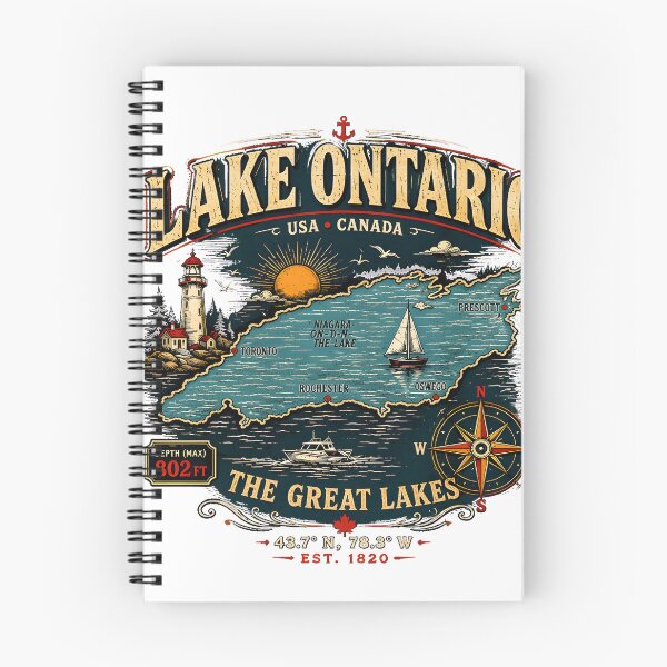 Item preview, Vintage Lake Ontario Map The Great Lakes USA Canada designed and sold by noctivaganta.