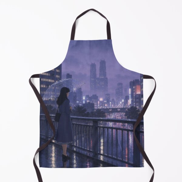 Item preview, Anime Girl with Umbrella on Rainy Tokyo Bridge at Night designed and sold by vekotpu.