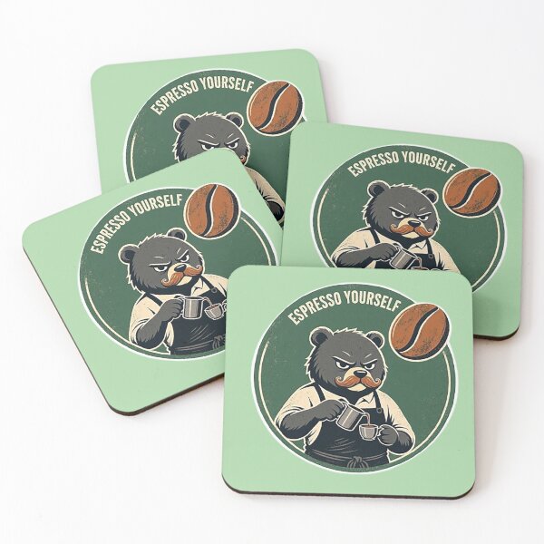 Item preview, Espresso Yourself Funny Barista Bear | Vintage Coffee Pun Badge designed and sold by Dogandesighn.