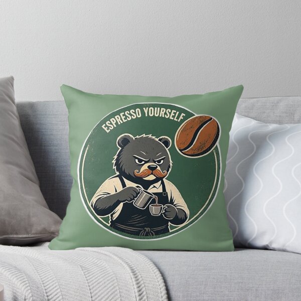 Item preview, Espresso Yourself Funny Barista Bear | Vintage Coffee Pun Badge designed and sold by Dogandesighn.