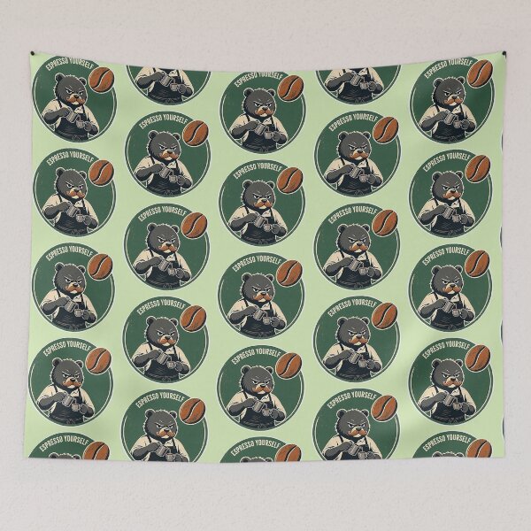 Item preview, Espresso Yourself Funny Barista Bear | Vintage Coffee Pun Badge designed and sold by Dogandesighn.