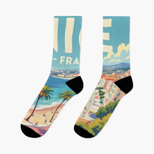 Item preview, Nice France – Vintage Riviera Promenade Travel Poster designed and sold by LSVart.