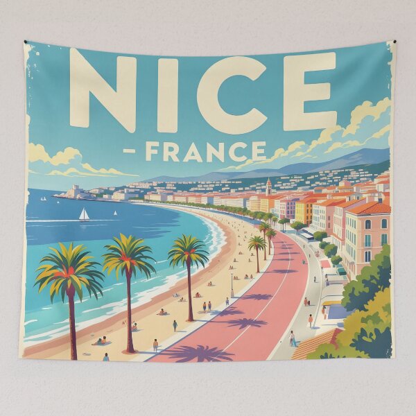 Item preview, Nice France – Vintage Riviera Promenade Travel Poster designed and sold by LSVart.