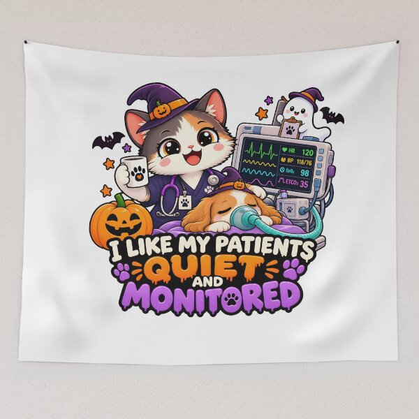 Item preview, I Like My Patients Quiet and Monitored – Funny Veterinary Anesthesia Halloween Cat designed and sold by Bettybee00.