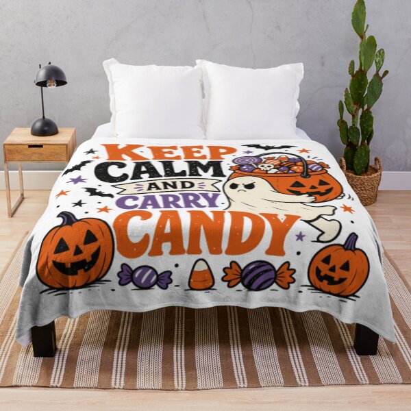 Item preview, Keep Calm And Carry Candy Funny Determined Ghost Pumpkin Bucket Retro Spooky Season Graphic designed and sold by Palette & Hue.