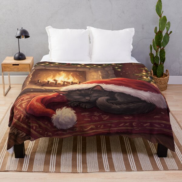 Item preview, Cosy Christmas Black Cat Sleeping by Hearth Fireplace Illustration designed and sold by Englandbear.