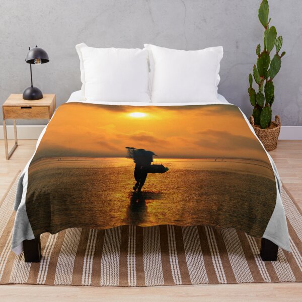 Item preview, Silhouette Of Fisherman Walking Through Shallow Sea At Sunset designed and sold by simonwarz.