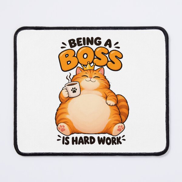 Item preview, Being a Boss Is Hard Work – Funny Chubby Orange Cat with Coffee designed and sold by Bettybee00.