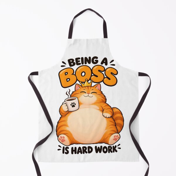 Item preview, Being a Boss Is Hard Work – Funny Chubby Orange Cat with Coffee designed and sold by Bettybee00.