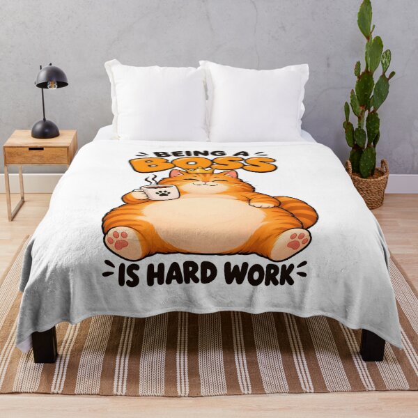 Item preview, Being a Boss Is Hard Work – Funny Chubby Orange Cat with Coffee designed and sold by Bettybee00.