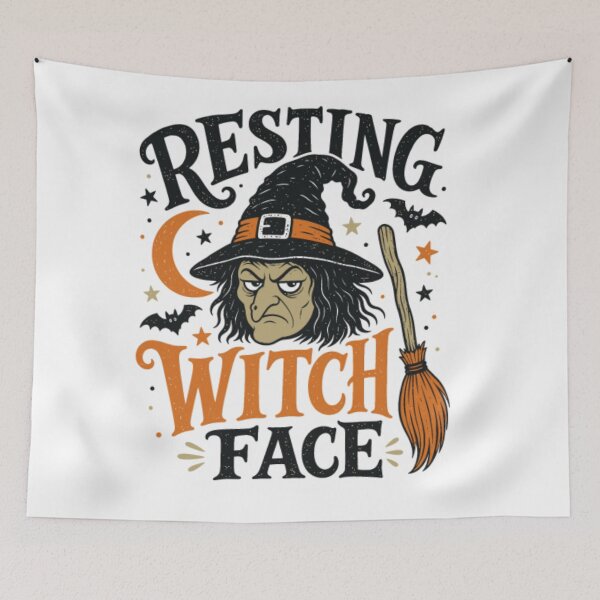 Item preview, Resting Witch Face Funny Grumpy Witch Crescent Moon Broomstick Halloween Graphic designed and sold by Palette & Hue.