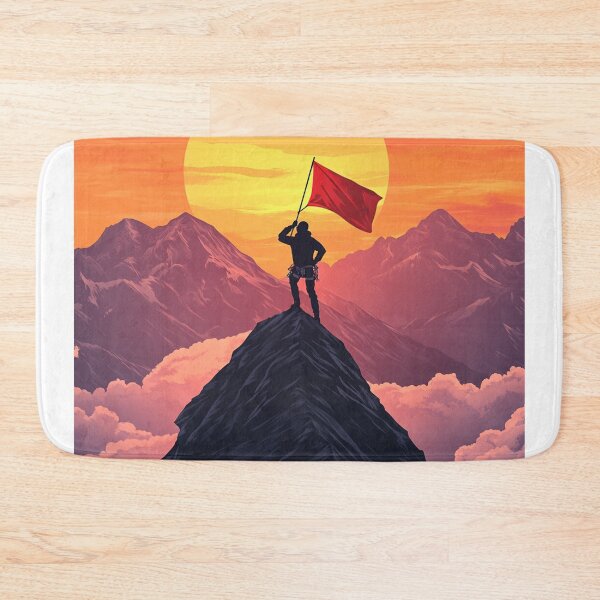 Item preview, Vector Illustration Of Mountaineer Holding Flag On Mountain Peak designed and sold by simonwarz.