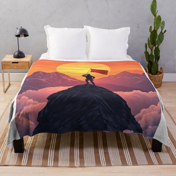 Item preview, Vector Illustration Of Mountaineer Holding Flag On Mountain Peak designed and sold by simonwarz.