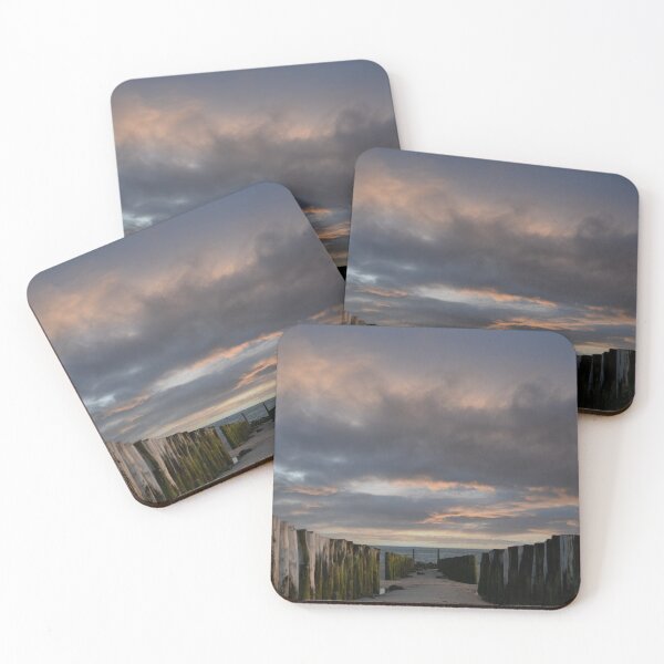 Item preview, Wooden Groynes Path Leading To Ocean Shore At Sunset designed and sold by simonwarz.
