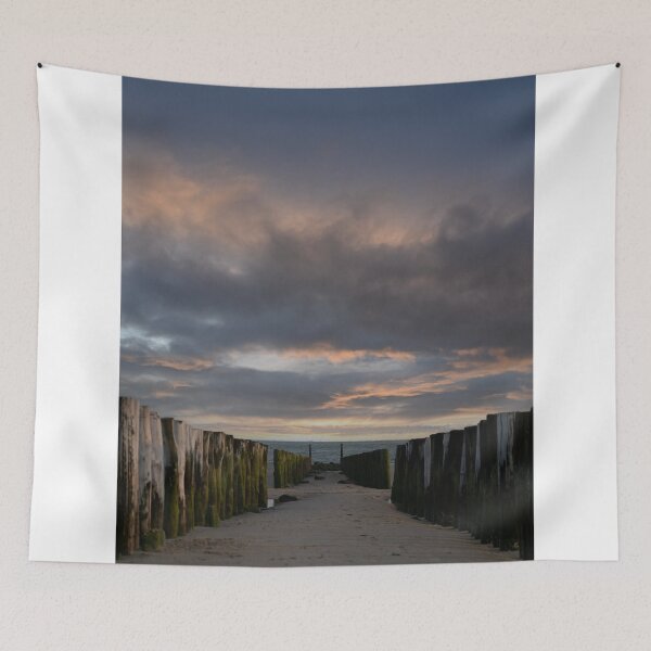 Item preview, Wooden Groynes Path Leading To Ocean Shore At Sunset designed and sold by simonwarz.