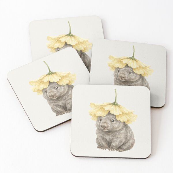 Item preview, Cute Wombat in Yellow Flower Hat – Vintage Watercolour Australian Animal Art designed and sold by Wennebabs.
