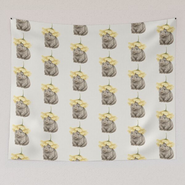 Item preview, Cute Wombat in Yellow Flower Hat – Vintage Watercolour Australian Animal Art designed and sold by Wennebabs.