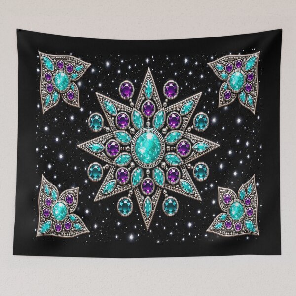 Item preview,  Mystic Aquamarine Star Mandala - Gothic Turquoise & Silver Filigree designed and sold by Breezes-of-Ida.