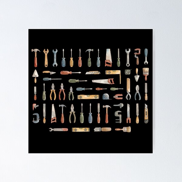 Item preview, Vintage Watercolor Hand Tools Builder Pattern designed and sold by bvdesignart.