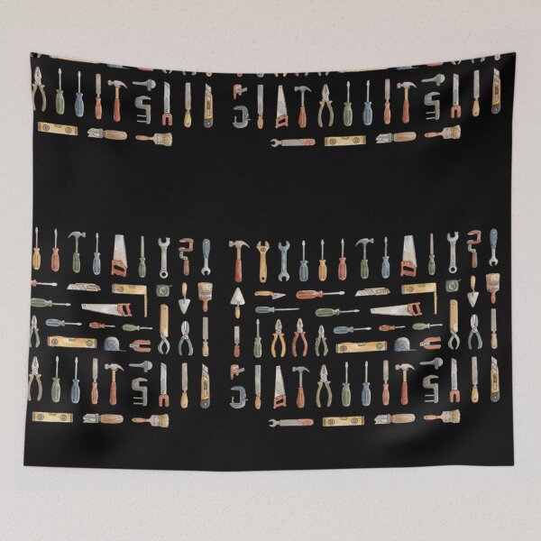 Item preview, Vintage Watercolor Hand Tools Builder Pattern designed and sold by bvdesignart.