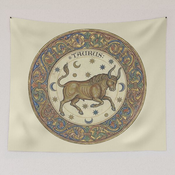Item preview, Medieval Zodiac Taurus: Illuminated Manuscript Celestial Bull Roundel Art Print designed and sold by FreiherrPK.