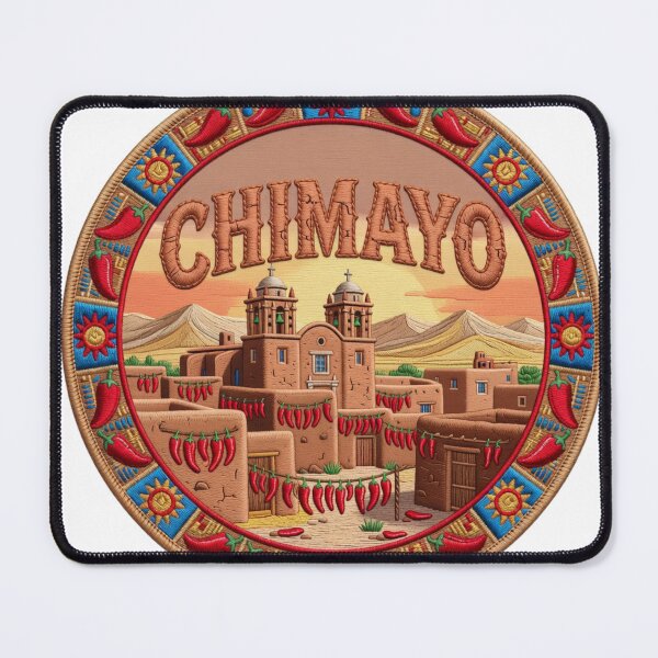 Artikelvorschau, Chimayo, New Mexico, USA, Adobe Village, Chile-Paprika-Stickaufnäher entworfen und verkauft von Imaginarium of Chaos falcon88 .