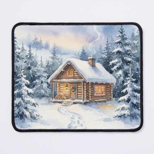 Item preview, Cozy Winter Cabin In Snow Watercolor Painting designed and sold by bvdesignart.