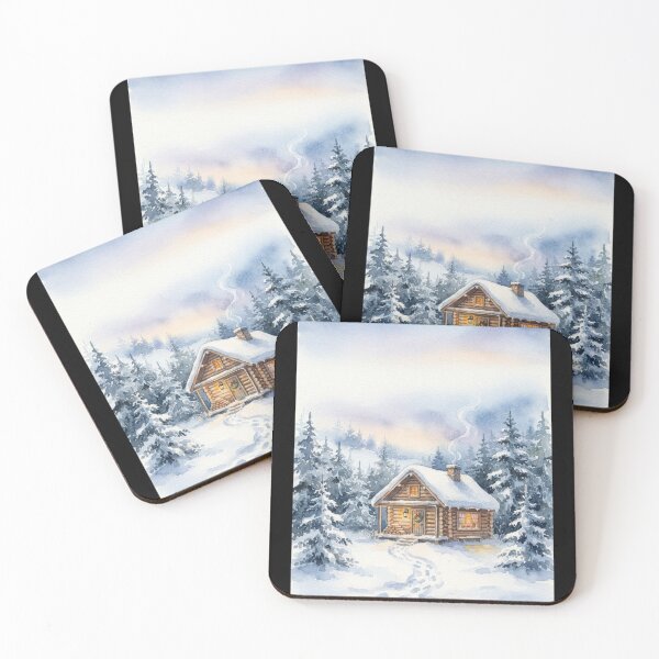 Item preview, Cozy Winter Cabin In Snow Watercolor Painting designed and sold by bvdesignart.